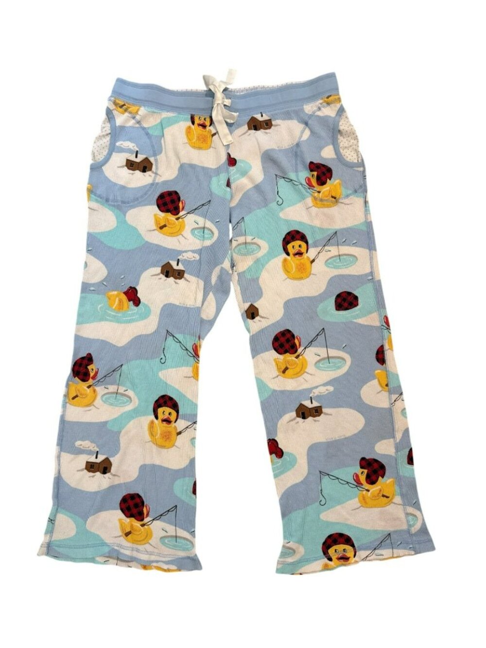 Nick & Nora Rubber Ducky Fishing Thermal Pajama Pants size XXL Blue Yellow